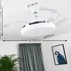 Ventilateur de plafond Bendigo LED Chrome, Transparent, Blanc, 1 lumière