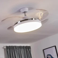 Ventilateur de plafond Bendigo LED Chrome, Transparent, Blanc, 1 lumière