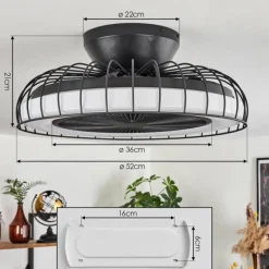 Ventilateur de plafond Burmeister LED Noir, 1 lumière, Télécommandes