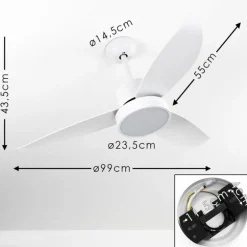 Ventilateur de plafond Doha LED Blanc, 1 lumière, Télécommandes