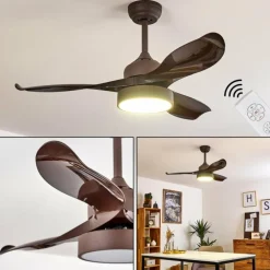 Ventilateur de plafond Doha LED Brun, 1 lumière, Télécommandes