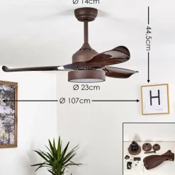 Ventilateur de plafond Doha LED Brun, 1 lumière, Télécommandes