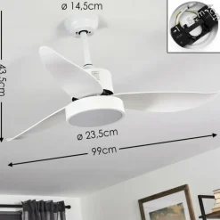 Ventilateur de plafond Doha LED Blanc, 1 lumière, Télécommandes