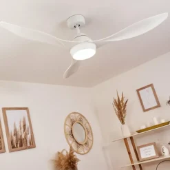 Ventilateur de plafond Follseland LED Blanc, 1 lumière, Télécommandes