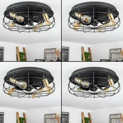 Ventilateur de plafond Moscavide Laiton, Noir, 4 lumières, Télécommandes