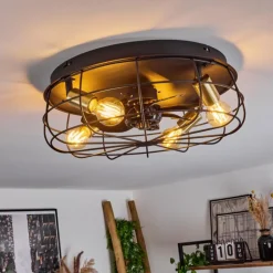 Ventilateur de plafond Moscavide Laiton, Noir, 4 lumières, Télécommandes