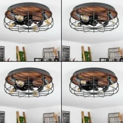 Ventilateur de plafond Moscavide Brun, Couleur bois, Noir, 4 lumières, Télécommandes