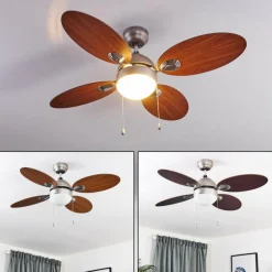 Ventilateur de plafond Nicosia Bois foncé, Nickel mat, 1 lumière