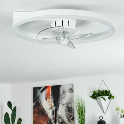 Ventilateur de plafond Oleiro LED Gris, Blanc, 1 lumière, Télécommandes