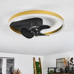 Ventilateur de plafond Oleiro LED Or, Noir, Blanc, 1 lumière, Télécommandes