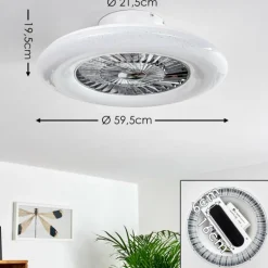 Ventilateur de plafond Petrovac LED Chrome, Blanc, 1 lumière, Télécommandes