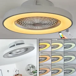 Ventilateur de plafond Penon LED Argenté, 1 lumière, Télécommandes