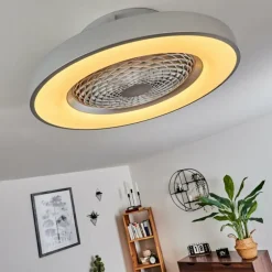 Ventilateur de plafond Penon LED Argenté, 1 lumière, Télécommandes