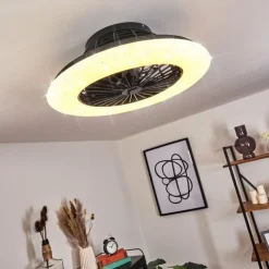 Ventilateur de plafond Pireaus LED Noir, 1 lumière, Télécommandes, Changeur de couleurs