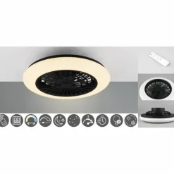Ventilateur de plafond Reality Stralsund LED Noir, 1 lumière, Télécommandes
