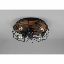 Ventilateur de plafond Reality Trondheim Couleur bois, Noir, 4 lumières, Télécommandes