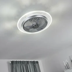 Ventilateur de plafond Tamworth LED Argenté, Transparent, 1 lumière, Télécommandes