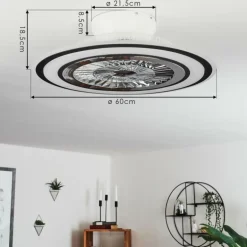 Ventilateur de plafond Terradura LED Chrome, Noir, Blanc, 1 lumière, Télécommandes