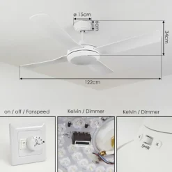 Ventilateur de plafond Tjerne LED Blanc, 1 lumière