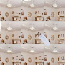 Ventilateur de plafond Tjerne LED Blanc, 1 lumière, Télécommandes