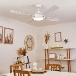 Ventilateur de plafond Tjerne LED Blanc, 1 lumière, Télécommandes