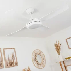 Ventilateur de plafond Tjerne LED Blanc, 1 lumière, Télécommandes
