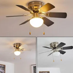 Ventilateur de plafond Trillo Gris, Nickel mat, Blanc, 1 lumière
