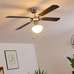 Ventilateur de plafond Valletta Chrome, Noir, Blanc, 1 lumière