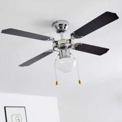 Ventilateur de plafond Valletta Chrome, Noir, Blanc, 1 lumière