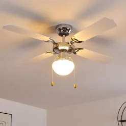 Ventilateur de plafond Valletta Chrome, Noir, Blanc, 1 lumière