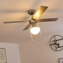 Ventilateur de plafond Valletta Chrome, Argenté, Blanc, 1 lumière