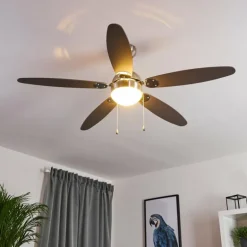 Ventilateur de plafond Valeria Chrome, Bois clair, Nickel mat, 1 lumière
