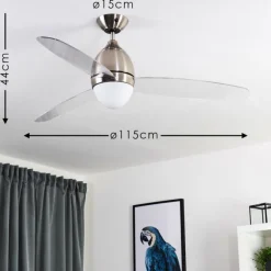 Ventilateur de plafond Varazze Nickel mat, Transparent, 1 lumière, Télécommandes