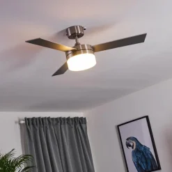 Ventilateur de plafond Vevey Bois clair, Nickel mat, Argenté, 2 lumières, Télécommandes