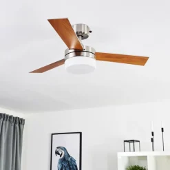 Ventilateur de plafond Vevey Bois clair, Nickel mat, Argenté, 2 lumières, Télécommandes