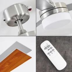 Ventilateur de plafond Vevey Bois clair, Nickel mat, Argenté, 2 lumières, Télécommandes