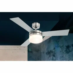 Ventilateur Globo ALANA Acier inoxydable, Nickel mat, 2 lumières, Télécommandes