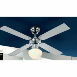 Ventilateur Globo CHAMPION Chrome, Acier inoxydable, Blanc, 1 lumière