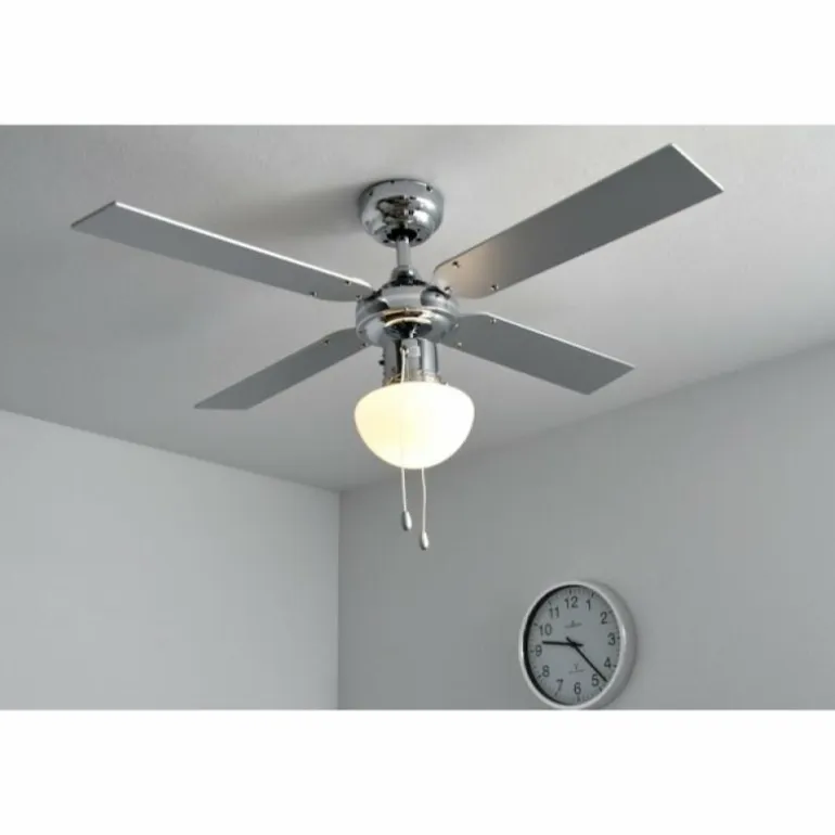 Ventilateur Globo CHAMPION Chrome, Acier inoxydable, Blanc, 1 lumière
