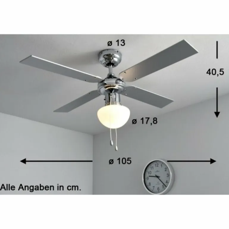 Ventilateur Globo CHAMPION Chrome, Acier inoxydable, Blanc, 1 lumière