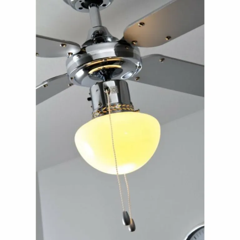 Ventilateur Globo CHAMPION Chrome, Acier inoxydable, Blanc, 1 lumière