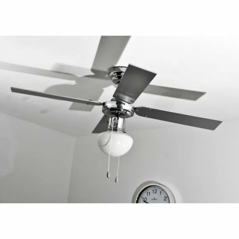 Ventilateur Globo CHAMPION Chrome, Acier inoxydable, Blanc, 1 lumière
