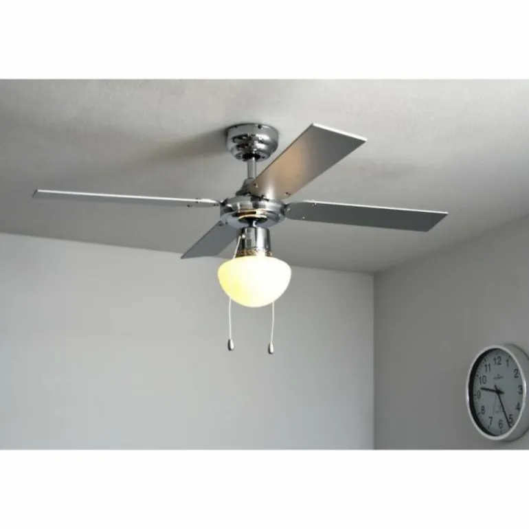 Ventilateur Globo CHAMPION Chrome, Acier inoxydable, Blanc, 1 lumière