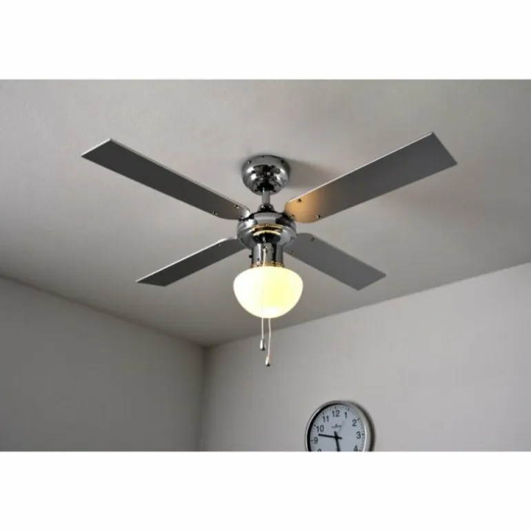Ventilateur Globo CHAMPION Chrome, Acier inoxydable, Blanc, 1 lumière