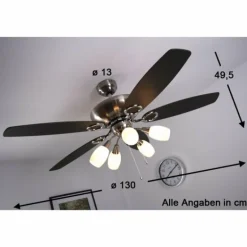 Ventilateur Globo JERRY Chrome, Acier inoxydable, Nickel mat, 5 lumières