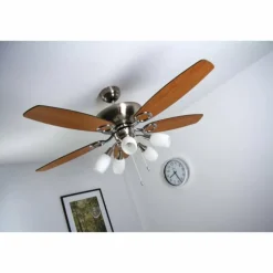 Ventilateur Globo JERRY Chrome, Acier inoxydable, Nickel mat, 5 lumières