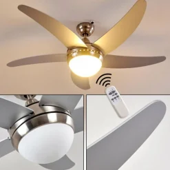 Ventilateurs de Plafond Morino Nickel mat, Argenté, 2 lumières, Télécommandes