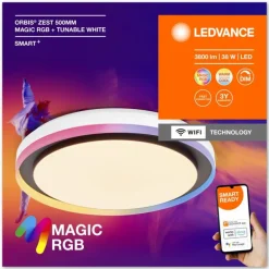 Wifi Plafonnier Luminaires Ledvance LED Noir, 1 lumière, Changeur de couleurs