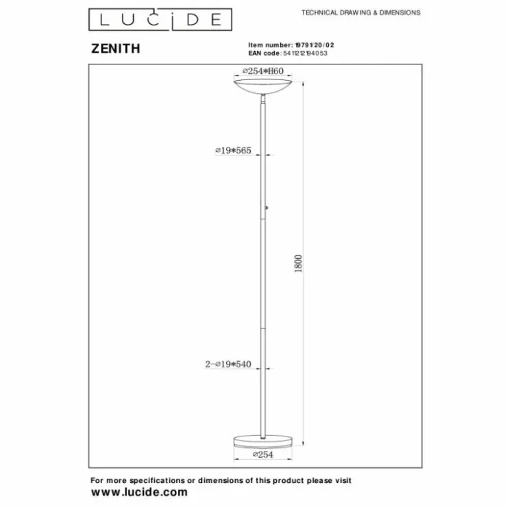 Luminaires Lucide Lampadaires Et Lampes Sur Pied|ZENITH Lampadaire LED Laiton, 1 lumière